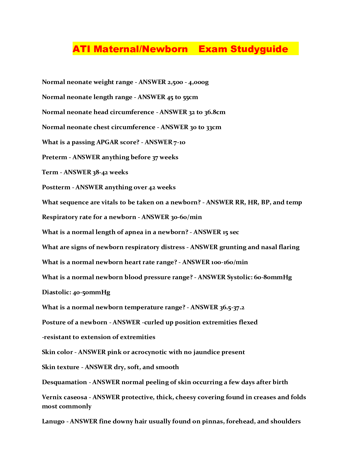 Preview image for ATI Maternal/Newborn Exam Studyguide